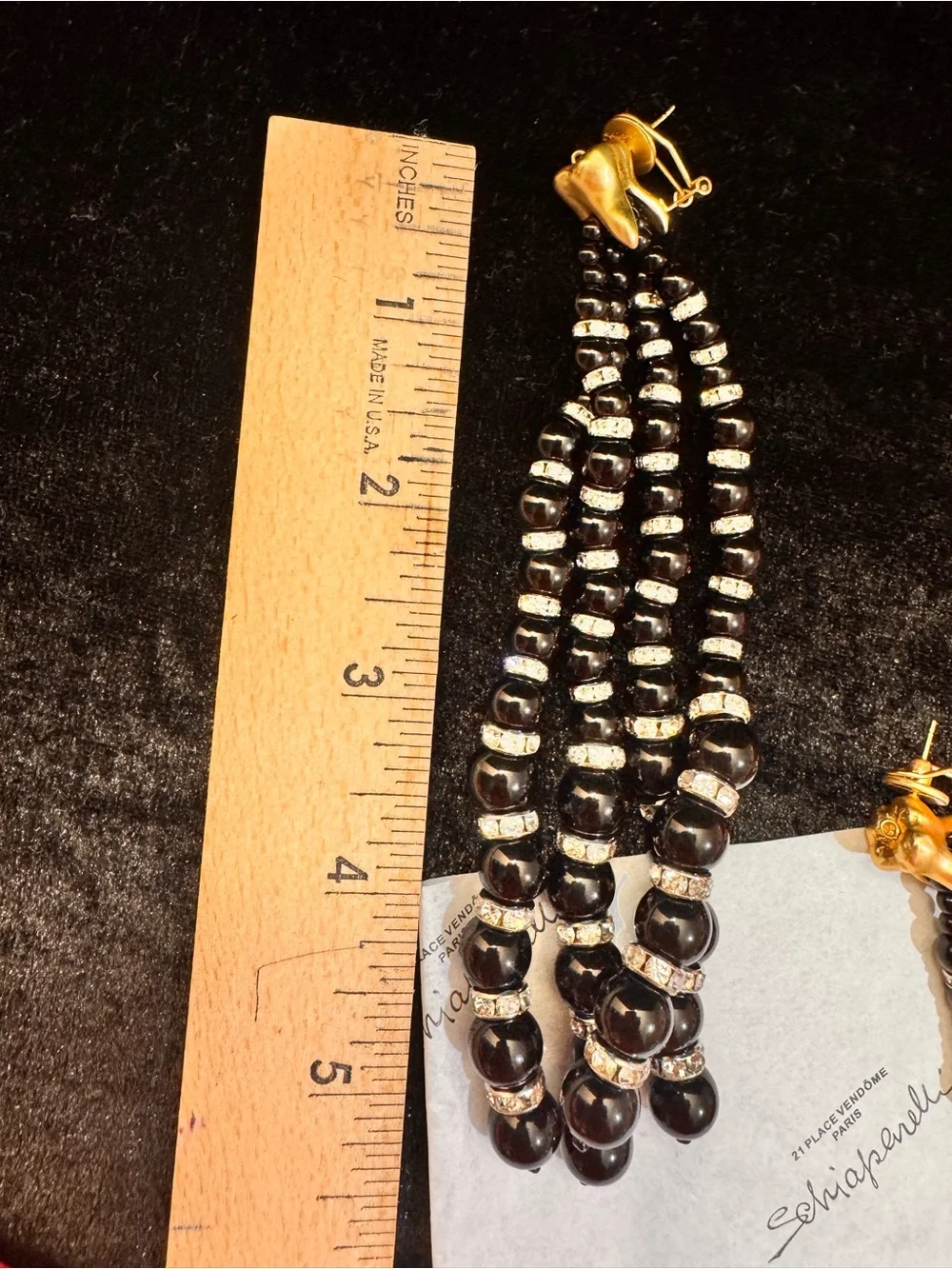 Schiaparelli inspired Elegant Black Beaded Drop Earrings with Gold Accents